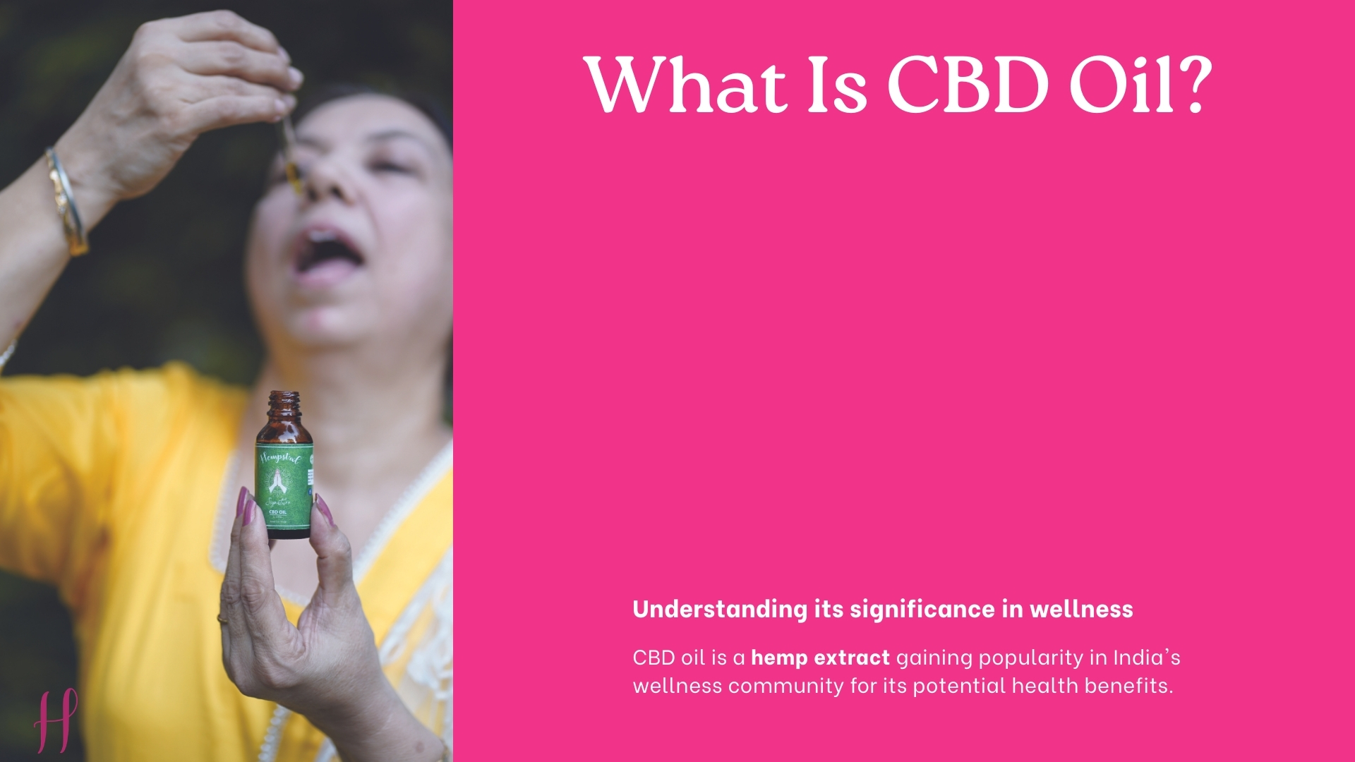 Woman using Hempstrol CBD oil dropper explaining what CBD oil is